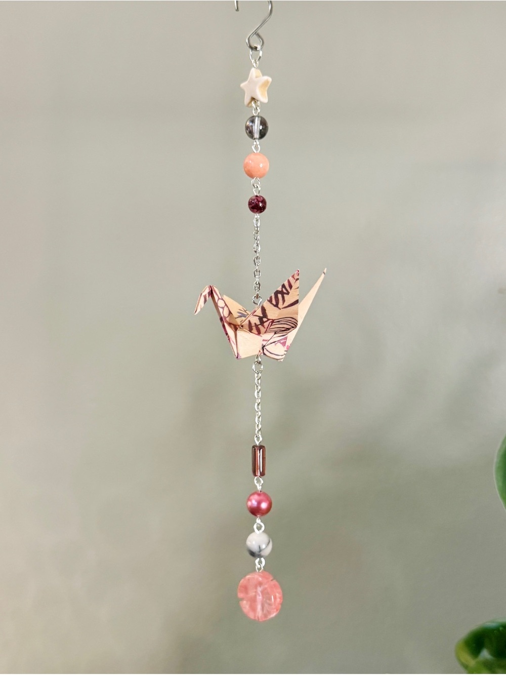 Origami Ornament #2556 - Small Crane with Repurposed Beads